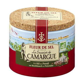 Fleur De Sel Gewürzmischung mit Knoblauch und Petersilie 125 Gramm Dose aus der Camargue mit Korkdeckel