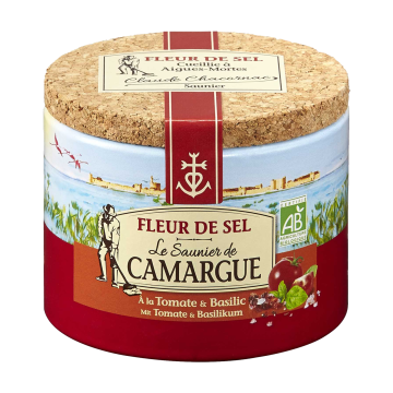 Fleur De Sel Gewürzmischung mit Tomate und Basilikum 125 Gramm Dose aus der Camargue mit Korkdeckel