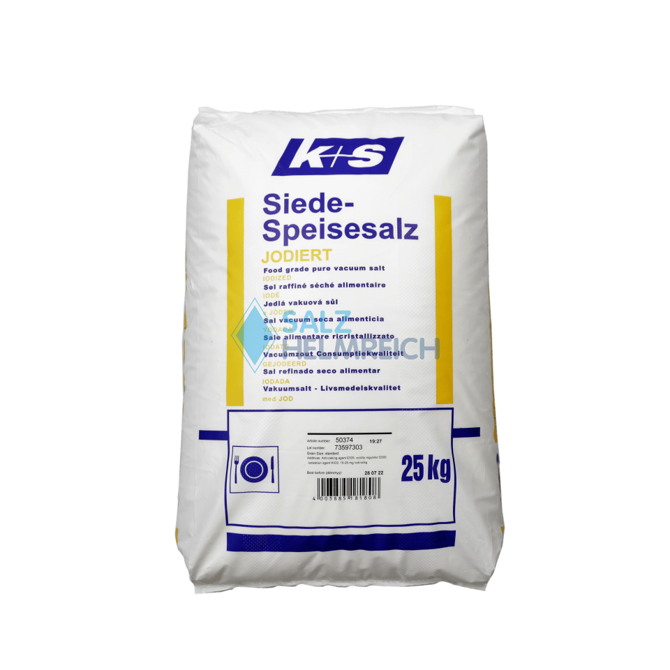Siede-Speisesalz fein 0,10-0,71 mm jodiert im 25 kg Sack Siede-Speisesalz fein 0,10-0,71 mm jodiert im 25 kg Sack