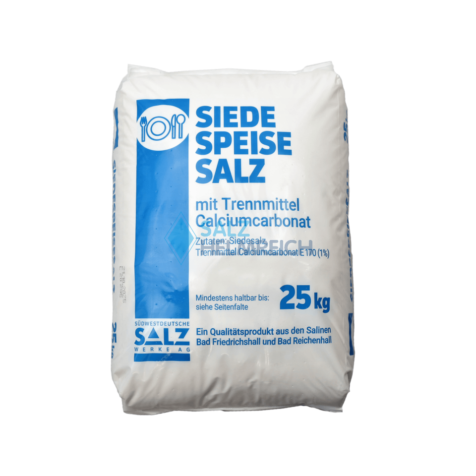 Siede-Speisesalz fein mit Calciumcarbonat  0-1 mm im 25 kg Sack