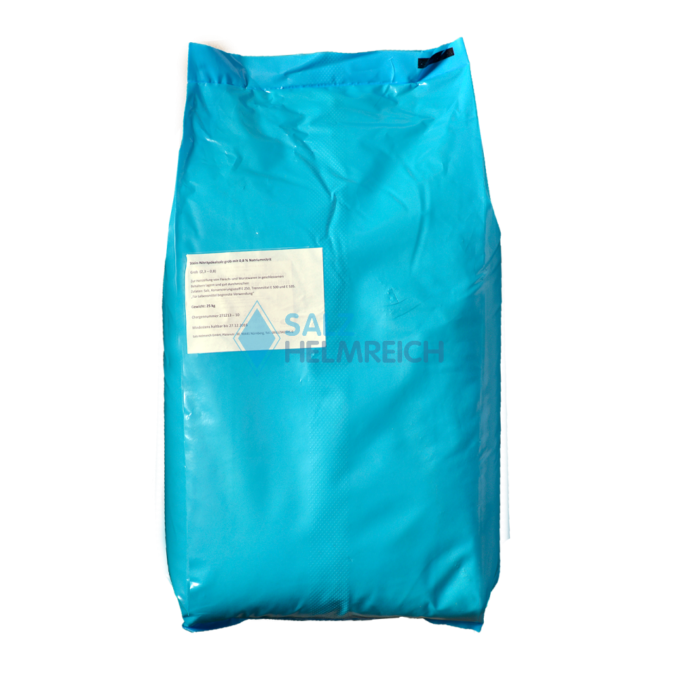 Stein-Nitrit-Pökelsalz mit 0,7-0,8 % Nitrit grob 0,8-2,3 mm im  25 kg Sack Stein-Nitrit-Pökelsalz mit 0,7-0,8 % Nitrit grob 0,8-2,3 mm im  25 kg Sack
