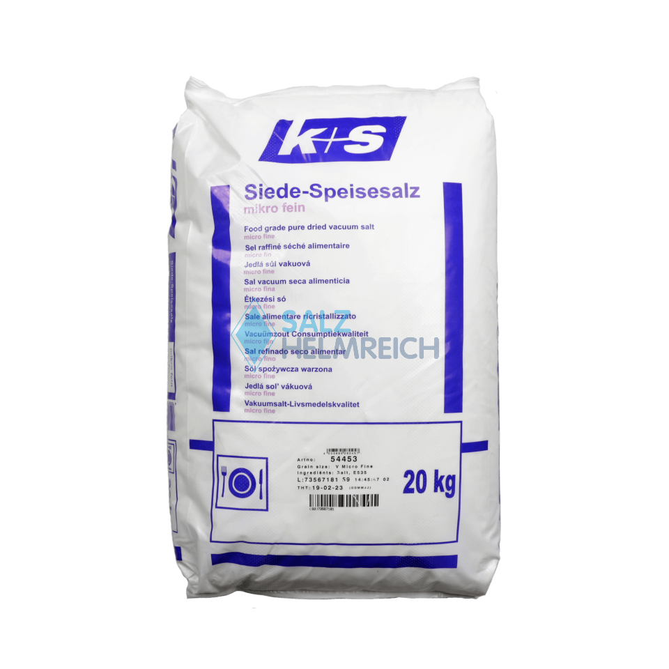 Siede-Speisesalz microfine 0-0,15 mm im 20 kg  Sack Siede-Speisesalz microfine 0-0,15 mm im 20 kg  Sack