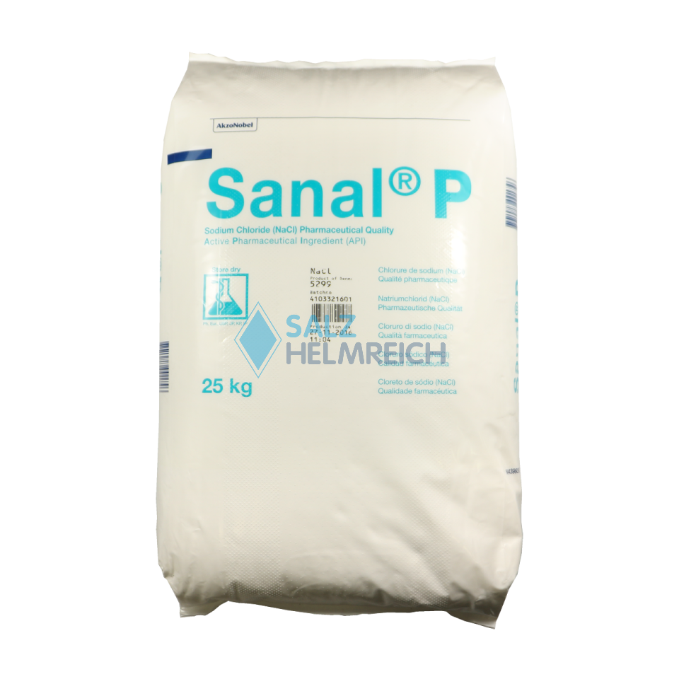 SANAL® P  Nouryon Sodium Chloride pharmaceutische Pharmasalz Qualität im 25 kg Sack SANAL® P  Nouryon Sodium Chloride pharmaceutische Pharmasalz Qualität im 25 kg Sack